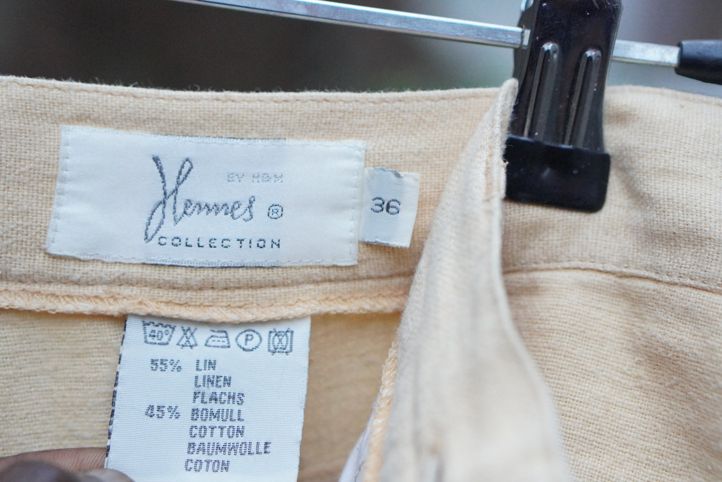 Vintage Hennes Collection High-Waisted Linen Cotton Trousers in Pale Yellow - Size 36