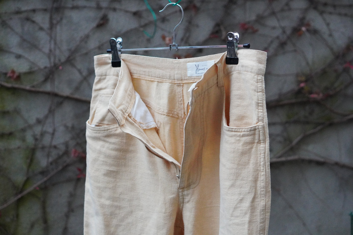 Vintage Hennes Collection High-Waisted Linen Cotton Trousers in Pale Yellow - Size 36