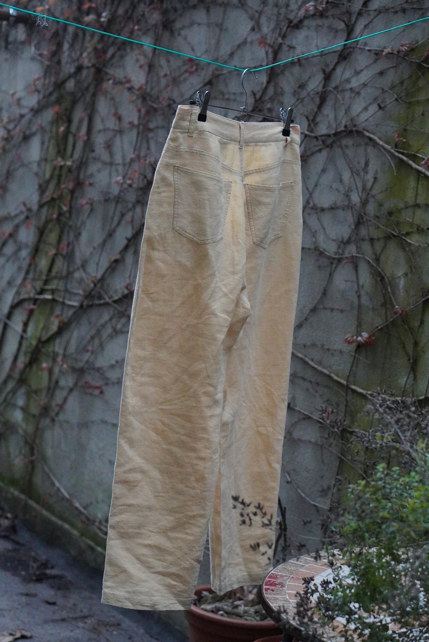 Vintage Hennes Collection High-Waisted Linen Cotton Trousers in Pale Yellow - Size 36