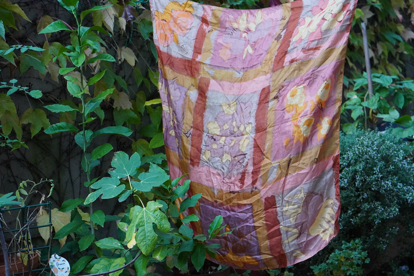 Vintage Floral Silk Scarf - Hand Painted Style Square Wrap - Terracotta & Gold