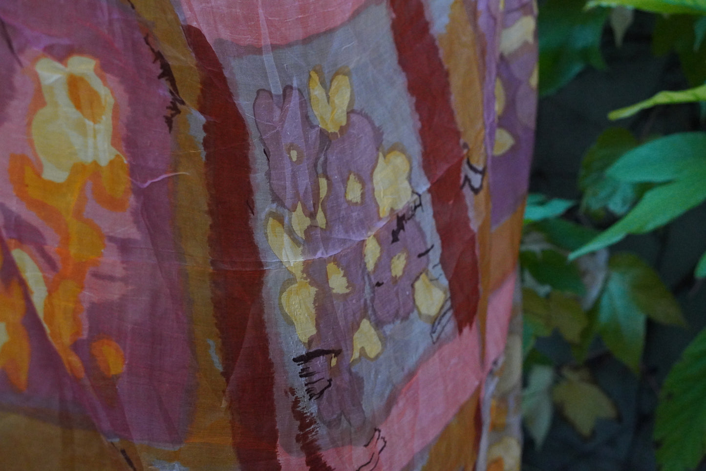 Vintage Floral Silk Scarf - Hand Painted Style Square Wrap - Terracotta & Gold