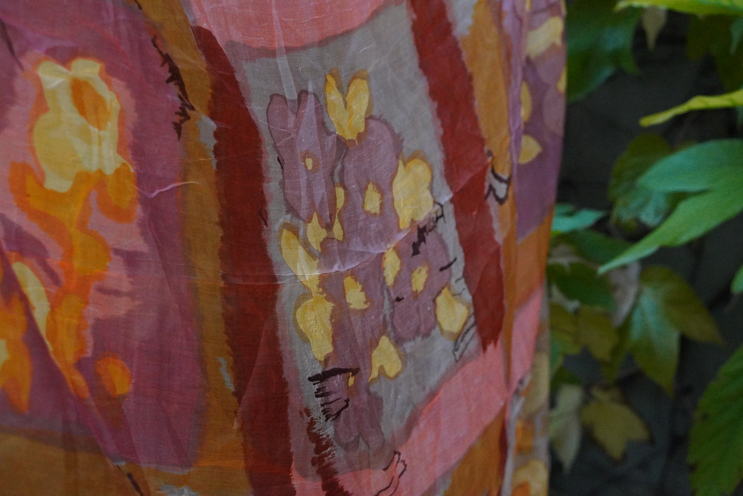 Vintage Floral Silk Scarf - Hand Painted Style Square Wrap - Terracotta & Gold