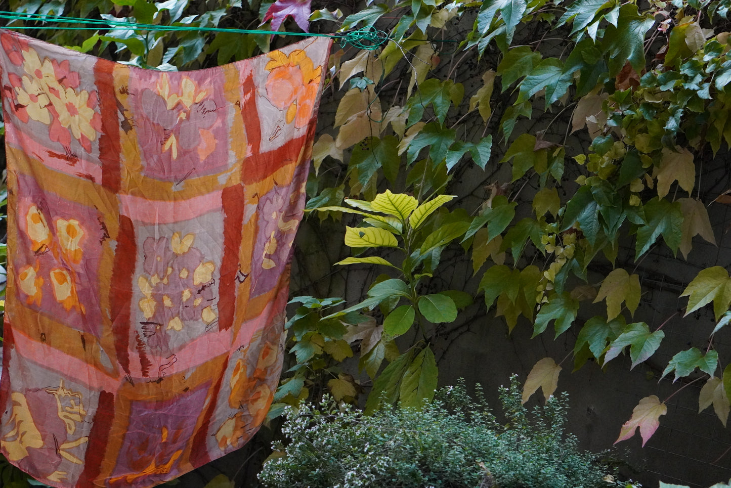 Vintage Floral Silk Scarf - Hand Painted Style Square Wrap - Terracotta & Gold