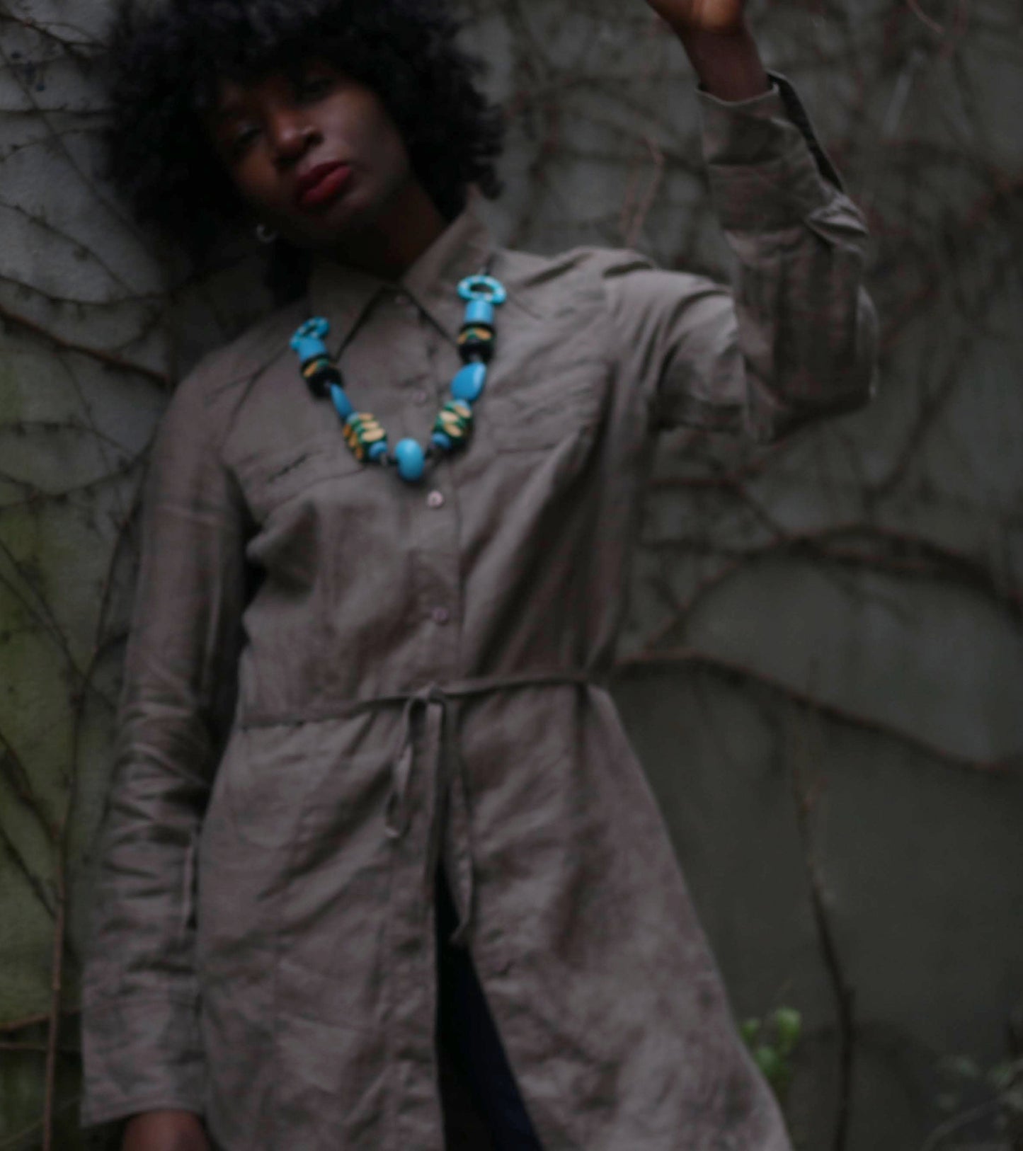 Vintage Wooden Necklace in Blue and Green| 70s handmade bohemian hippy jewelry