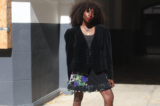 Vintage 90s Paradis Outfitter Floral Rayon Mini Skirt in Black - Size S