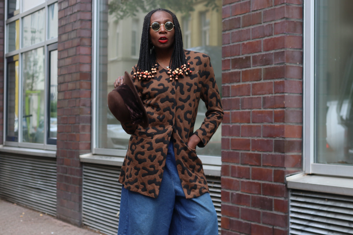 Vintage 90s Leopard Pattern Jacket Brown Abstract Animal Print Blazer Cardigan