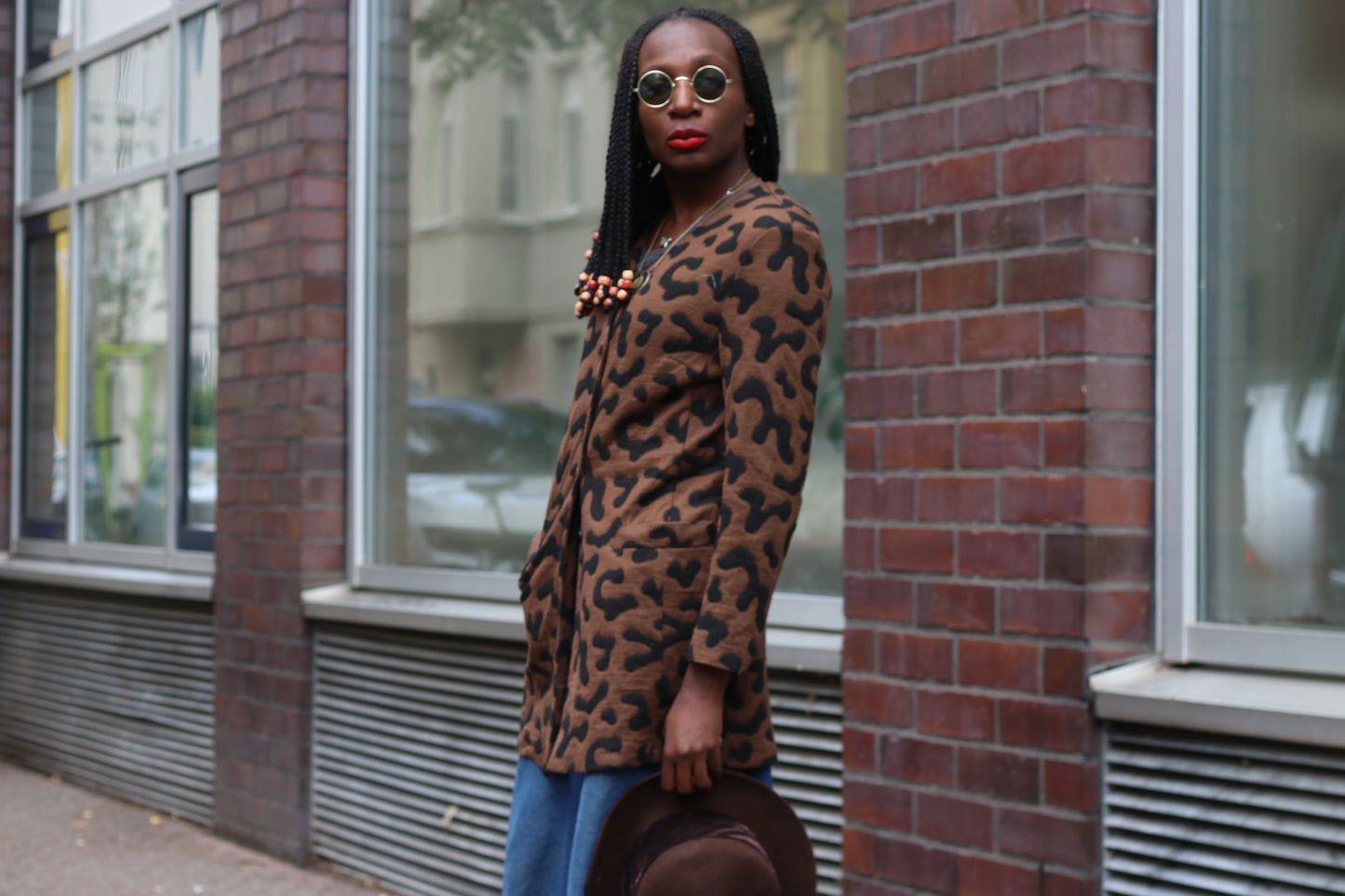 Vintage 90s Leopard Pattern Jacket Brown Abstract Animal Print Blazer Cardigan