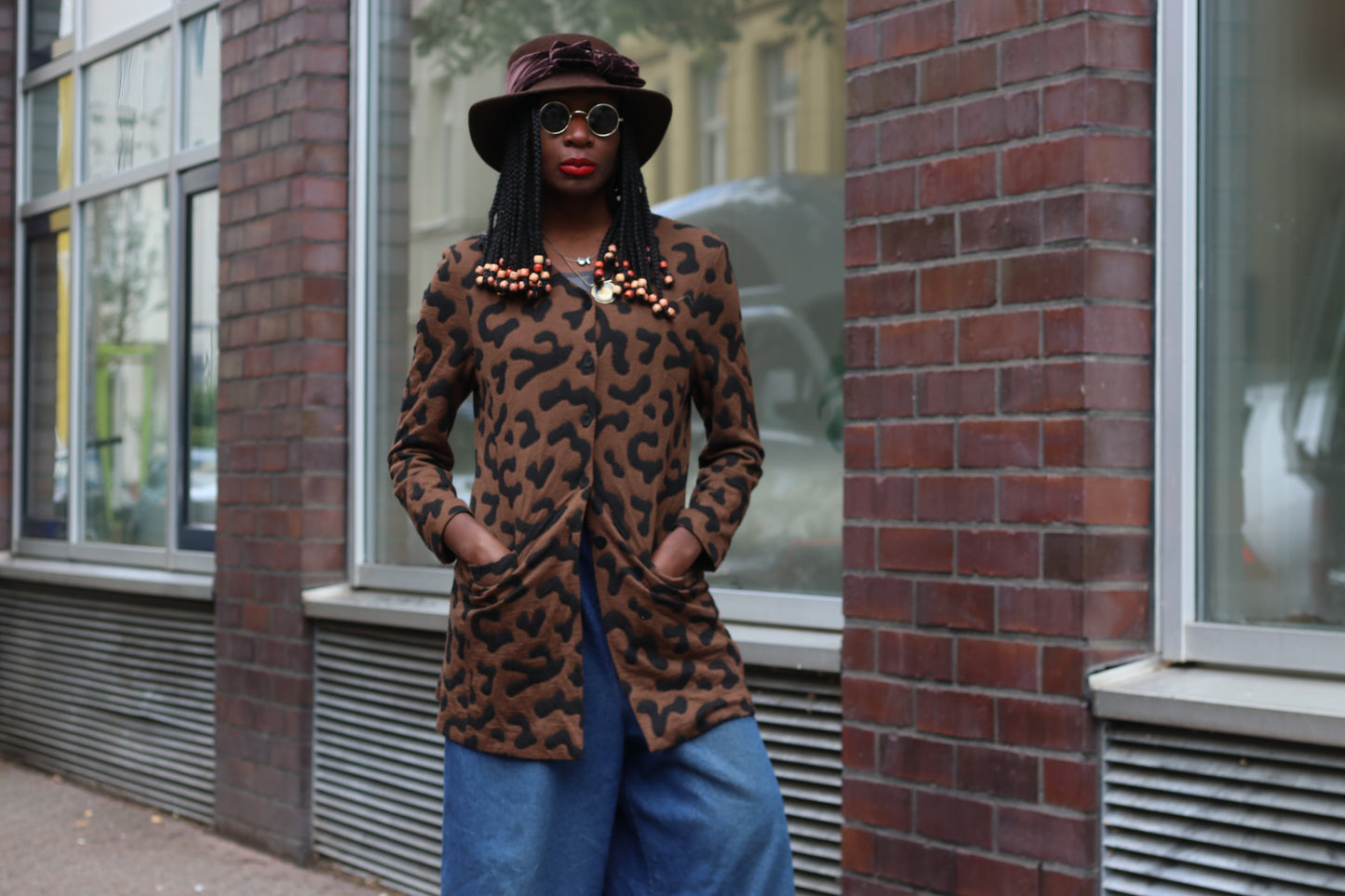 Vintage 90s Leopard Pattern Jacket Brown Abstract Animal Print Blazer Cardigan