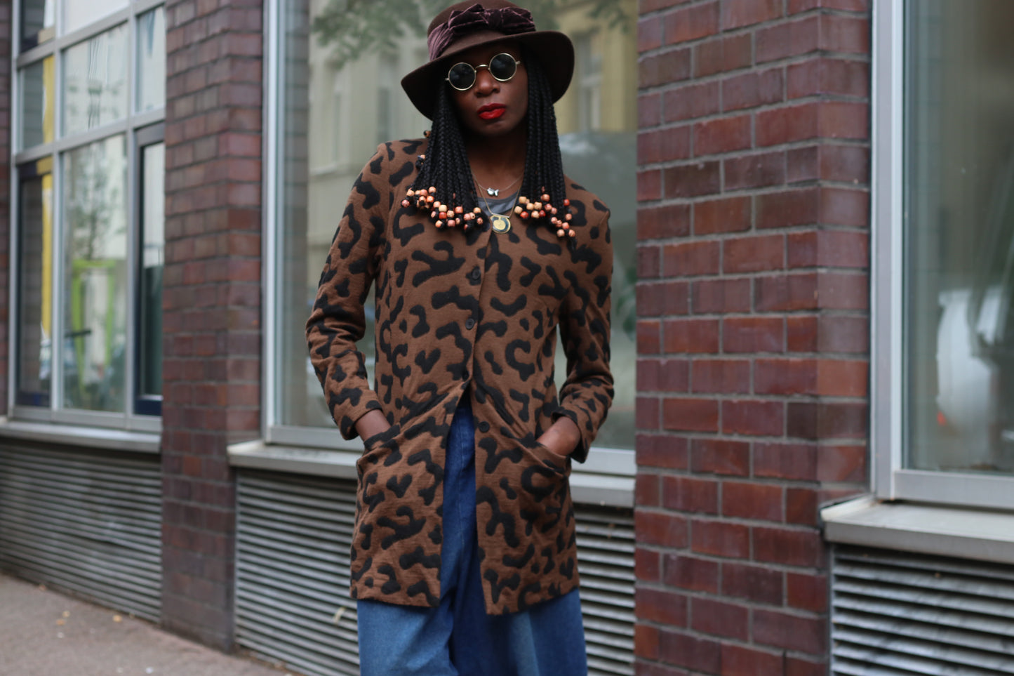 Vintage 90s Leopard Pattern Jacket Brown Abstract Animal Print Blazer Cardigan