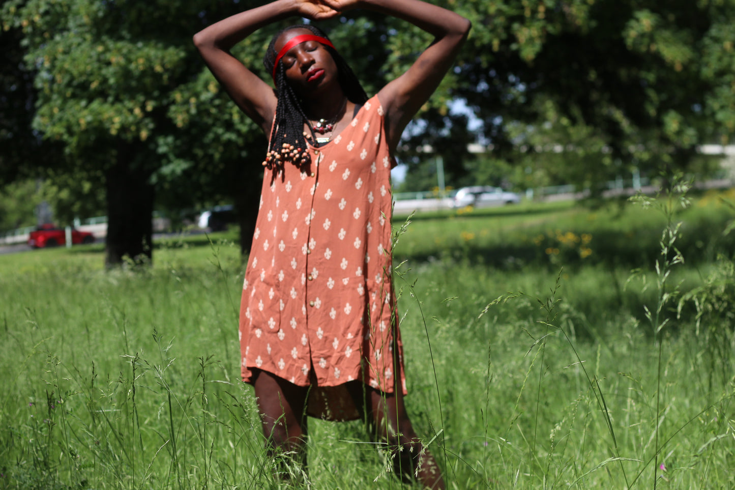 Giò Bonelli Italia Vintage 100% Silk Terracotta Fleur-de-Lis Shift Dress