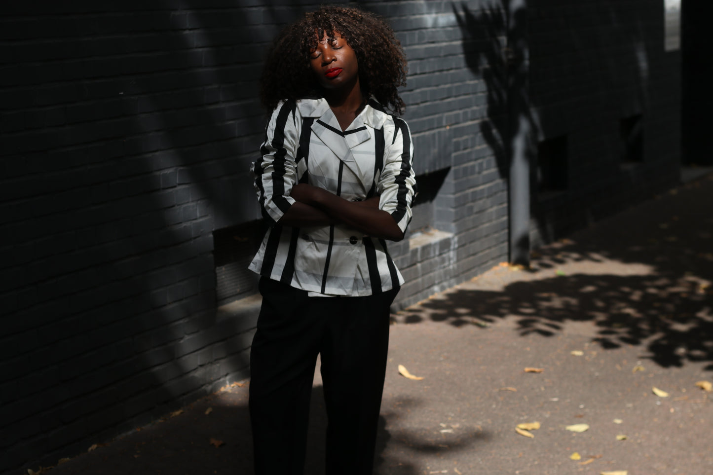Vintage Striped Blazer | 90s Black White Geometric Jacket | Vera Mont S