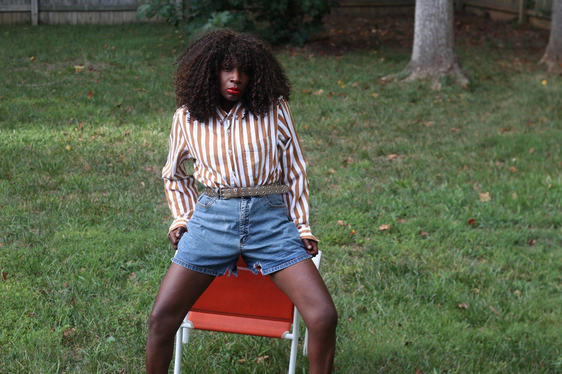 Pull and Bear Vintage y2k Brown Striped Cotton Button Down Shirt