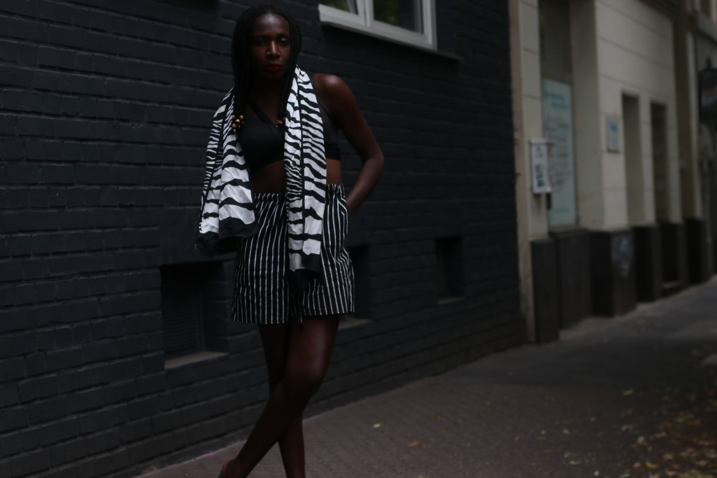 Vintage Black & White Silk Scarf - Abstract Zebra Print Square Scarf