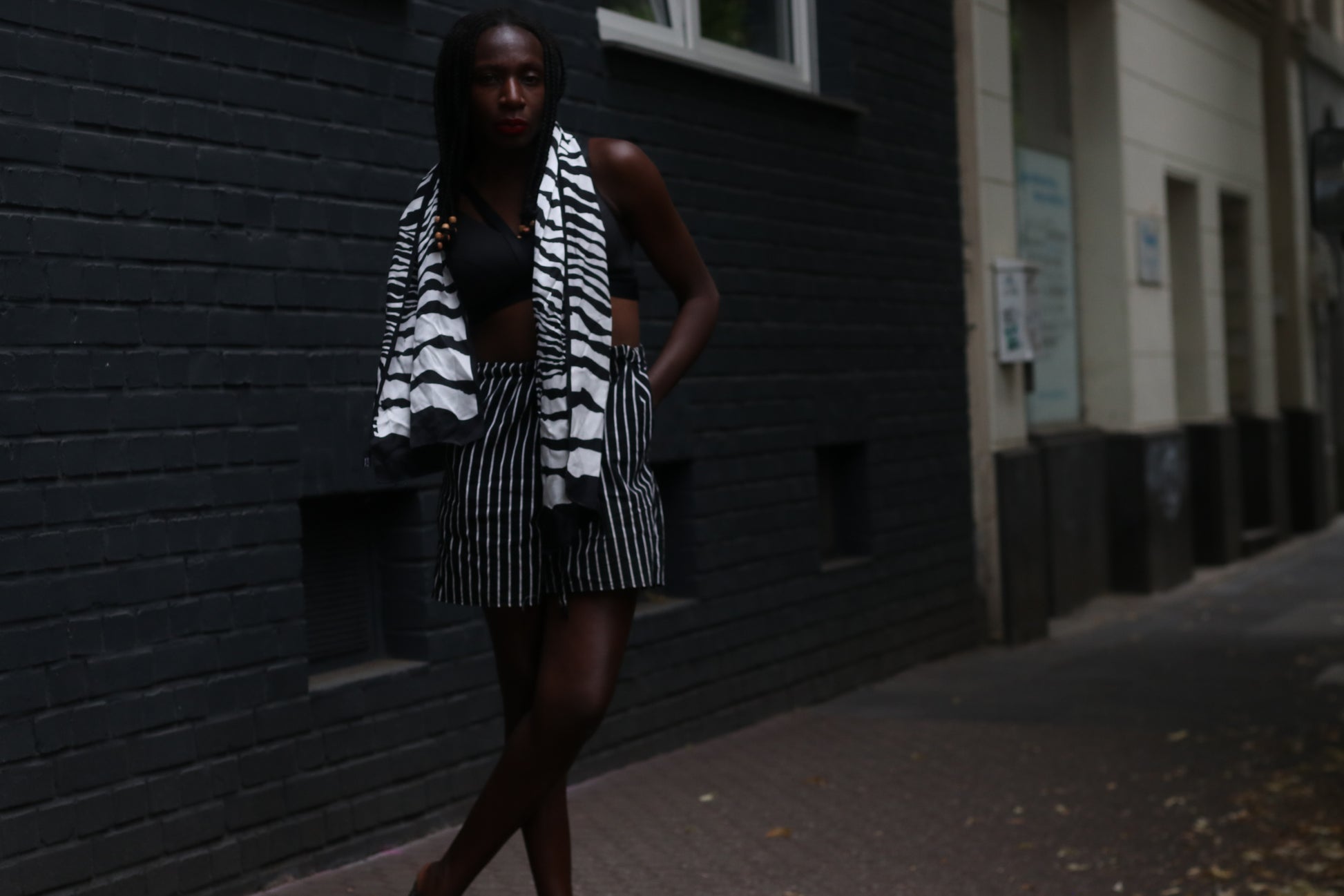 Vintage Black & White Silk Scarf - Abstract Zebra Print Square Scarf