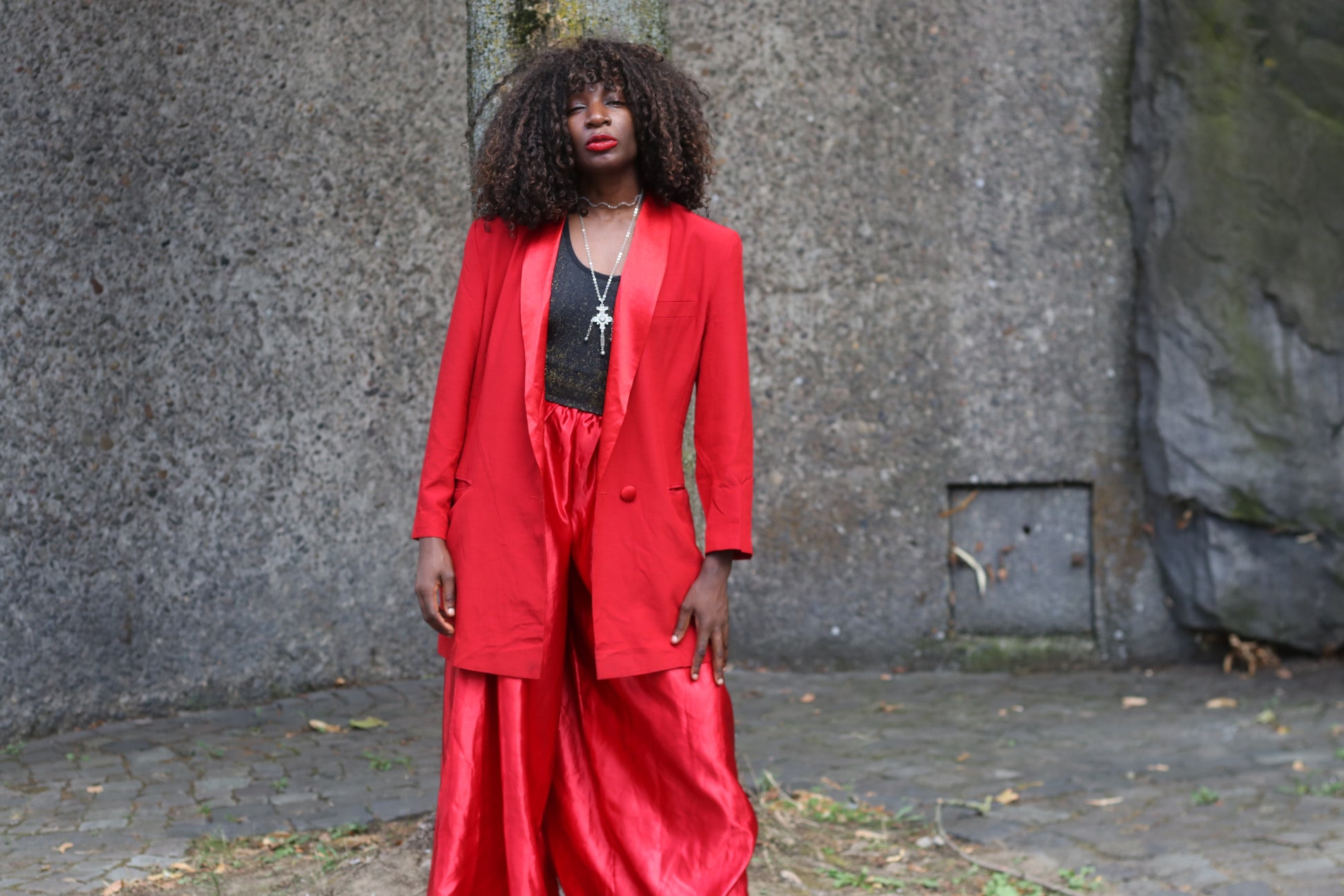 Vintage Red Tuxedo Blazer | 80s Satin Shawl Collar Evening Coat | M