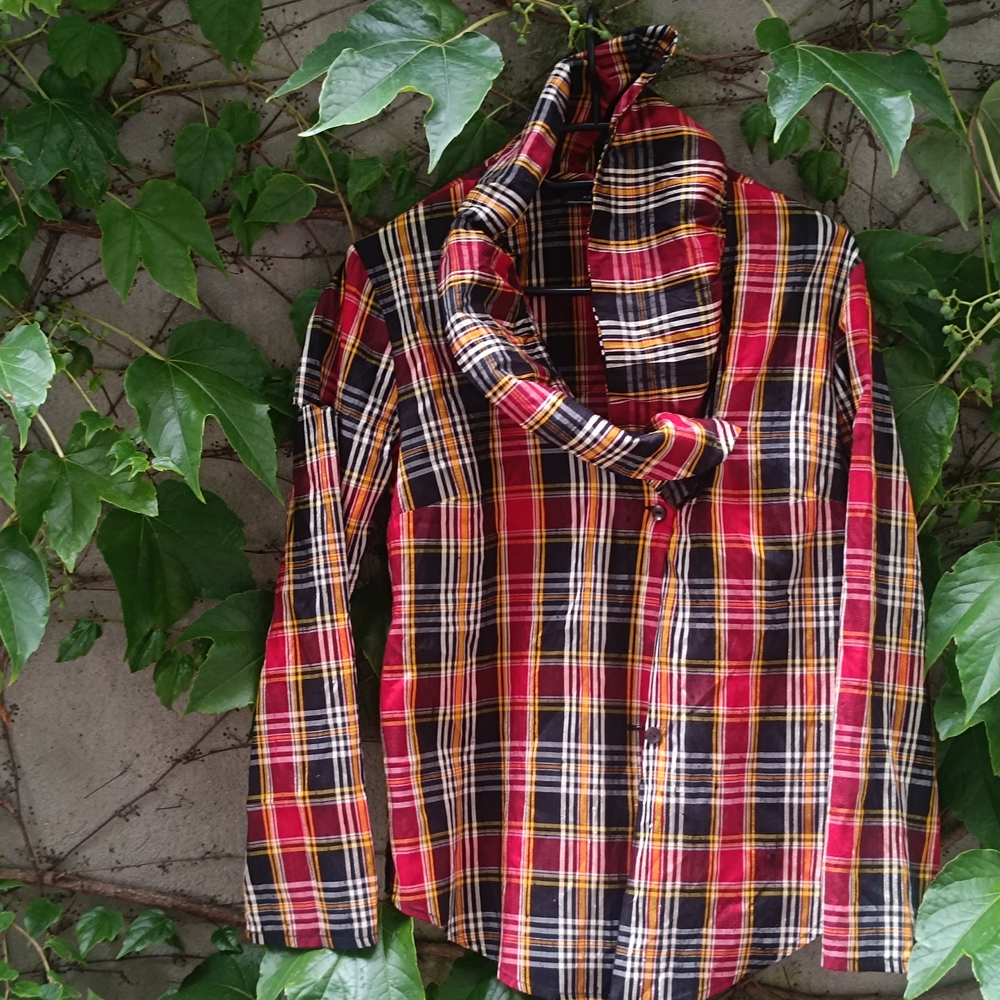 Vintage 90s Plaid Blouse - Red Tartan Draped Collar Shirt Raybold