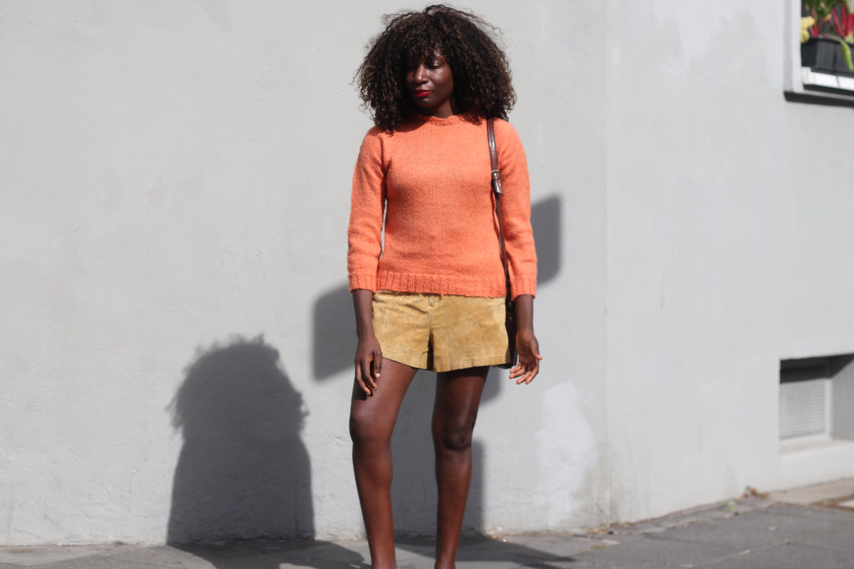 Vintage Orange Knit Jumper | 70s Crewneck Sweater XS