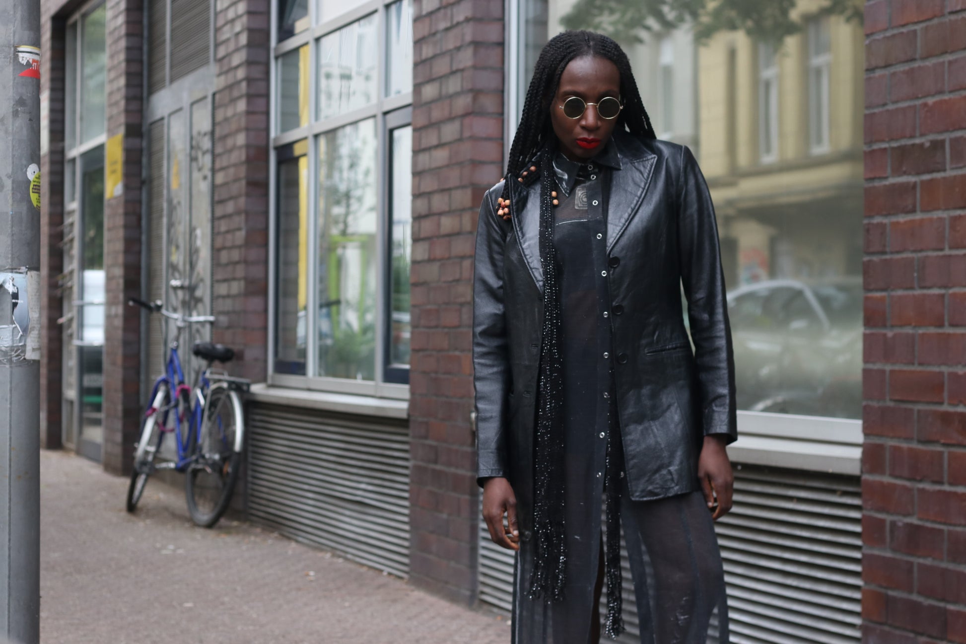 Vintage 1990s Black Leather Blazer Jacket M Matrix Goth Longline Coat Minimalist