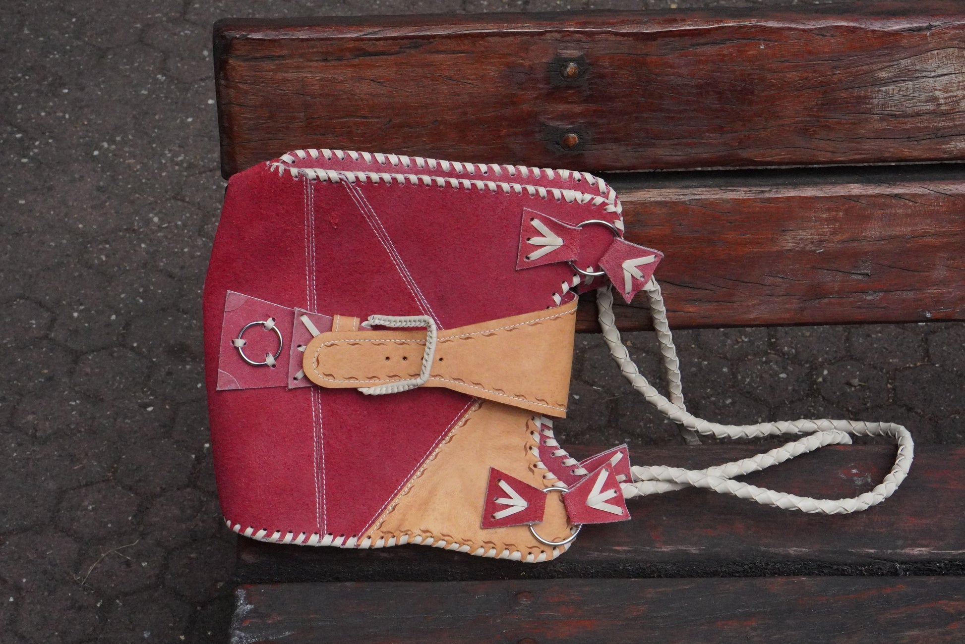 Vintage 70s Patchwork Suede Shoulder Bag - Red Boho Crossbody Purse