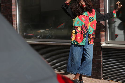 Vintage Chain Print Shirt | 80s 90s Pattern Silk Blouse Oversized | M/L