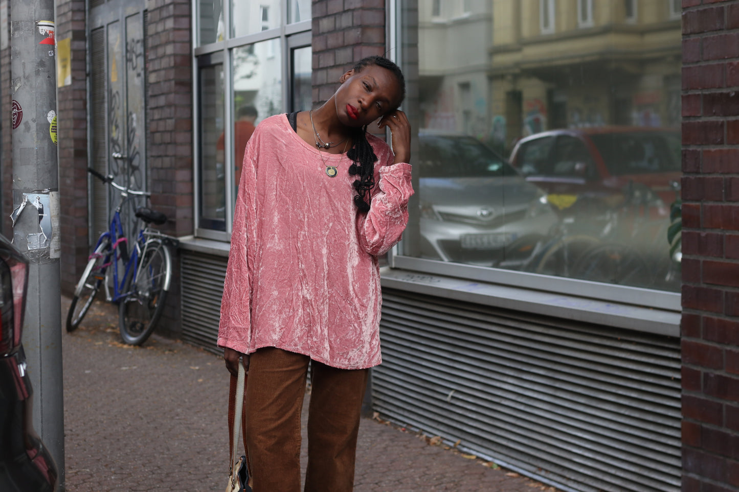 Crushed Velvet Top | Vintage Y2K Dusky Pink Long Sleeve Shirt | XLT