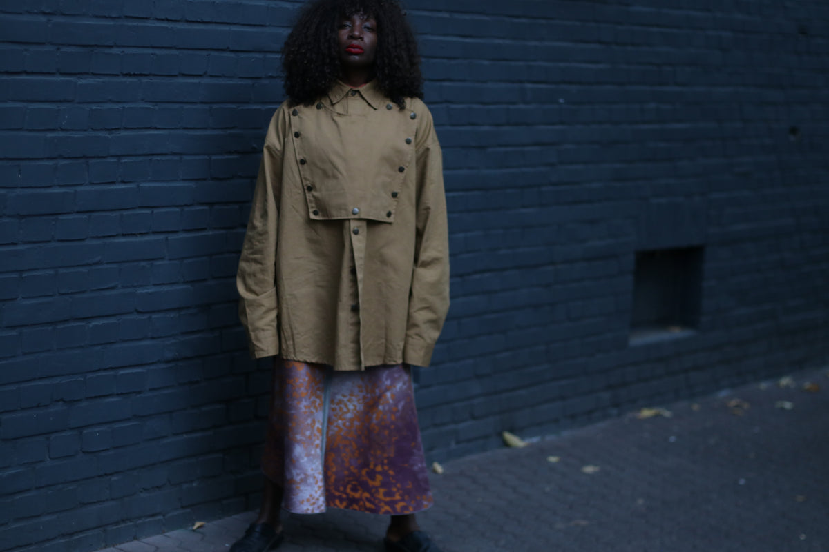 Vintage Military Style Bib Jacket - 90s Khaki Shirt Jacket - M/L