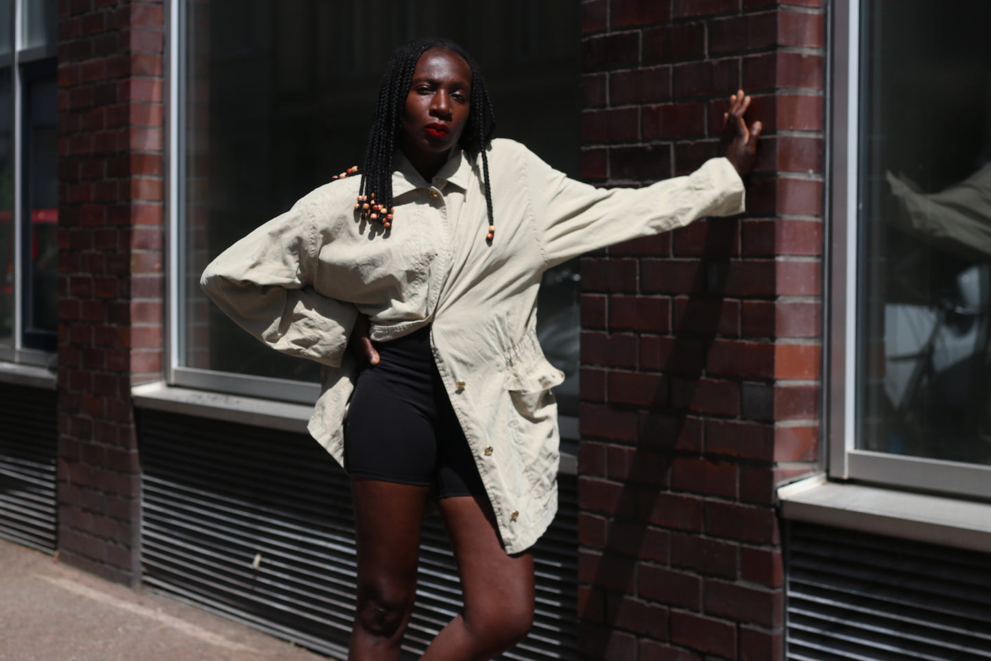 Krizia Vintage 80s Beige Trench Coat Drawstring Lightweight Parka Jacket
