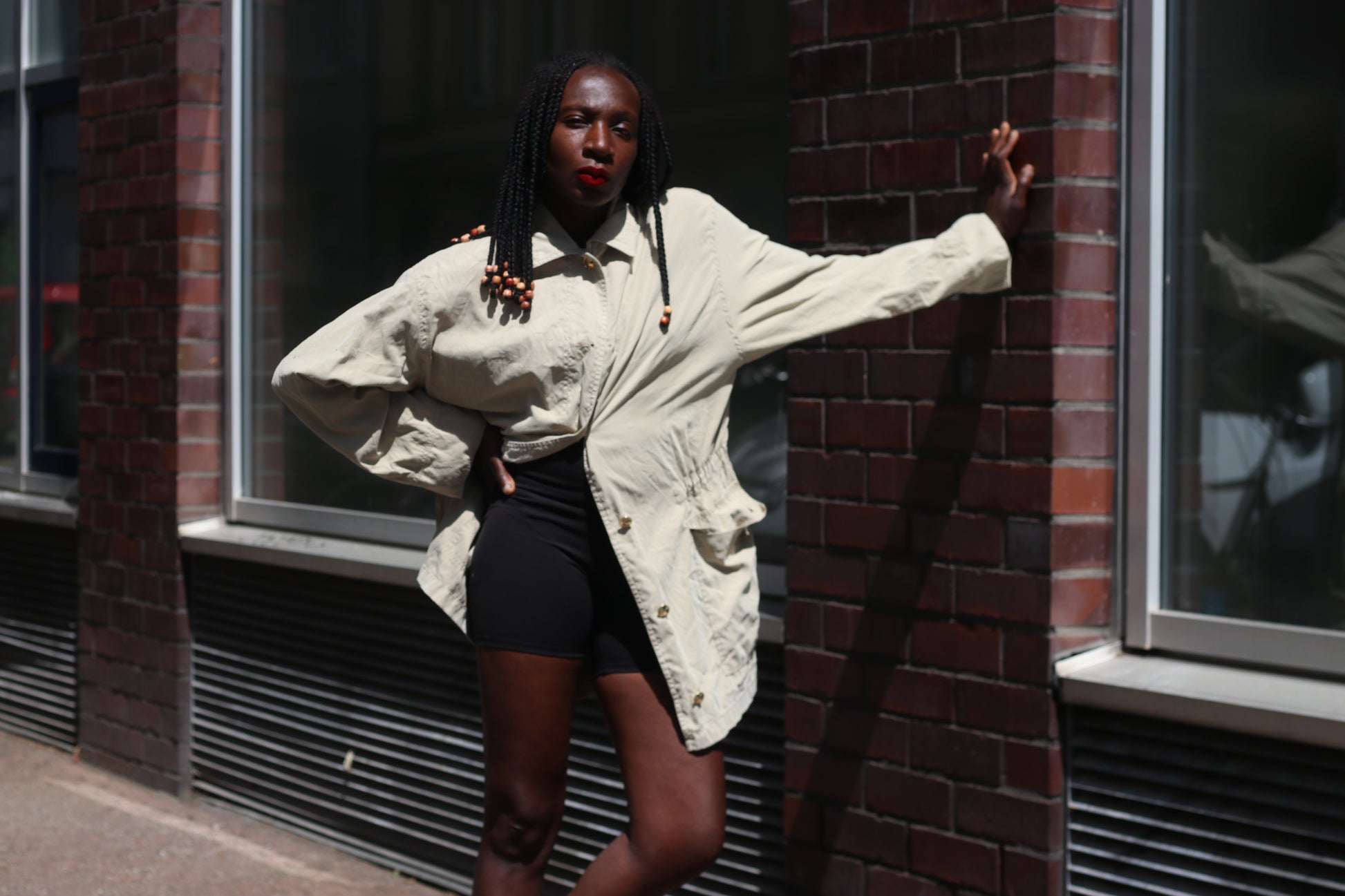 Krizia Vintage 80s Beige Trench Coat Drawstring Lightweight Parka Jacket