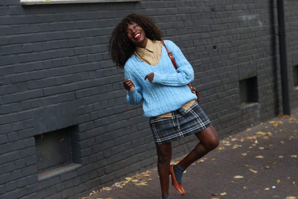 St John's Bay V-Neck Cable Knit Sweater | Y2k Sky Blue Jumper