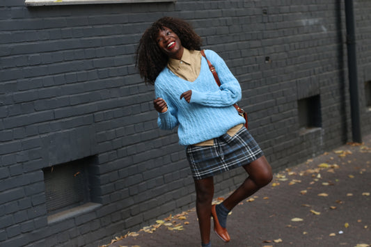 St John's Bay V-Neck Cable Knit Sweater | Y2k Sky Blue Jumper