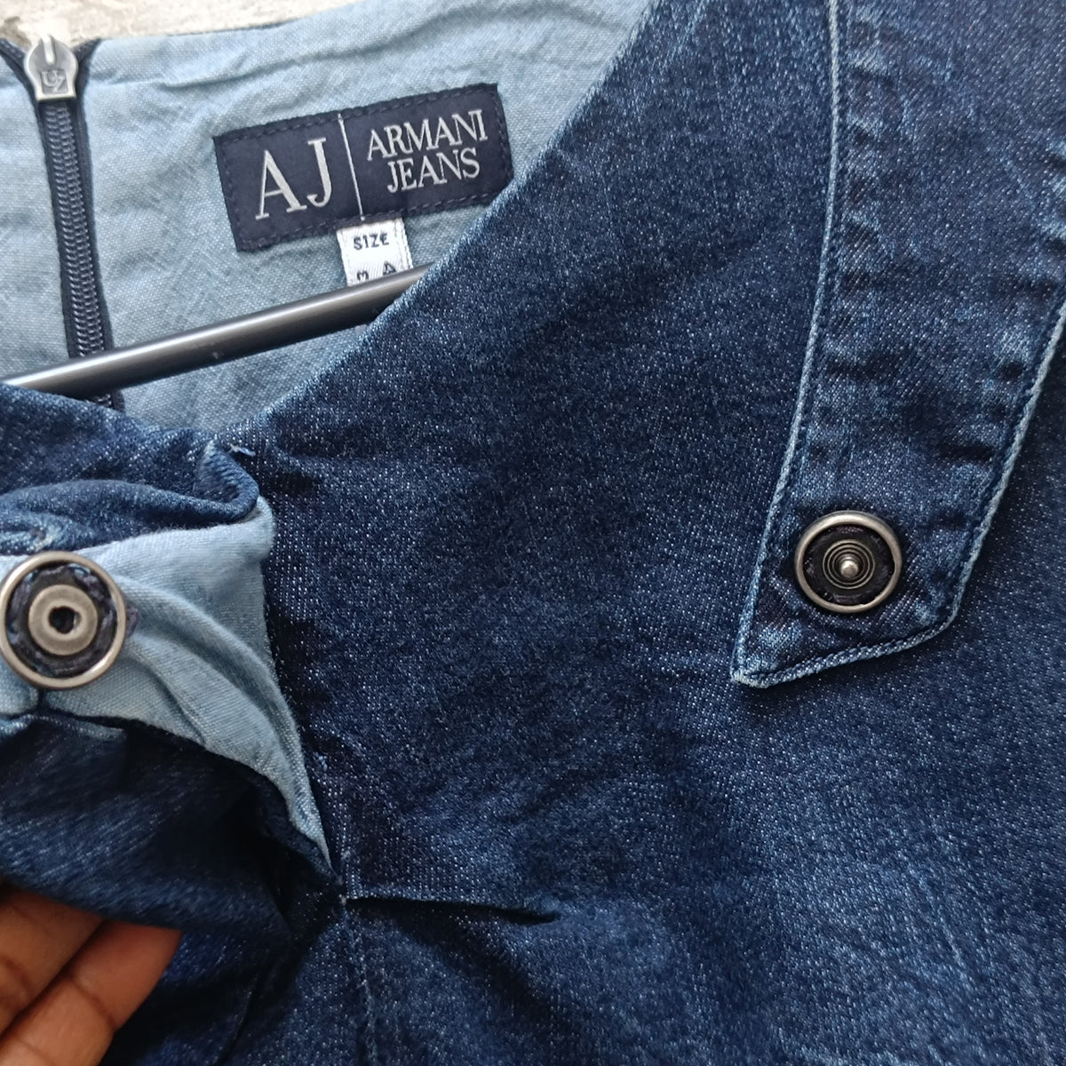 Vintage Denim Dress Y2K Dark Wash Fitted Midi - Armani Jeans | S