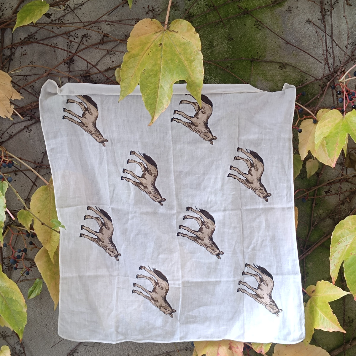 Vintage Horse Print Scarf | Equestrian Bandana | Off White Brown