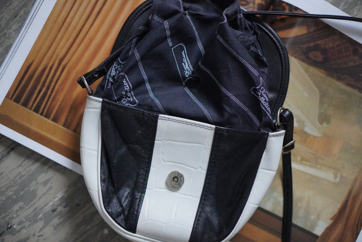 Vintage Shoulder Bag | 80s Two Tone Crossbody | Black White Purse
