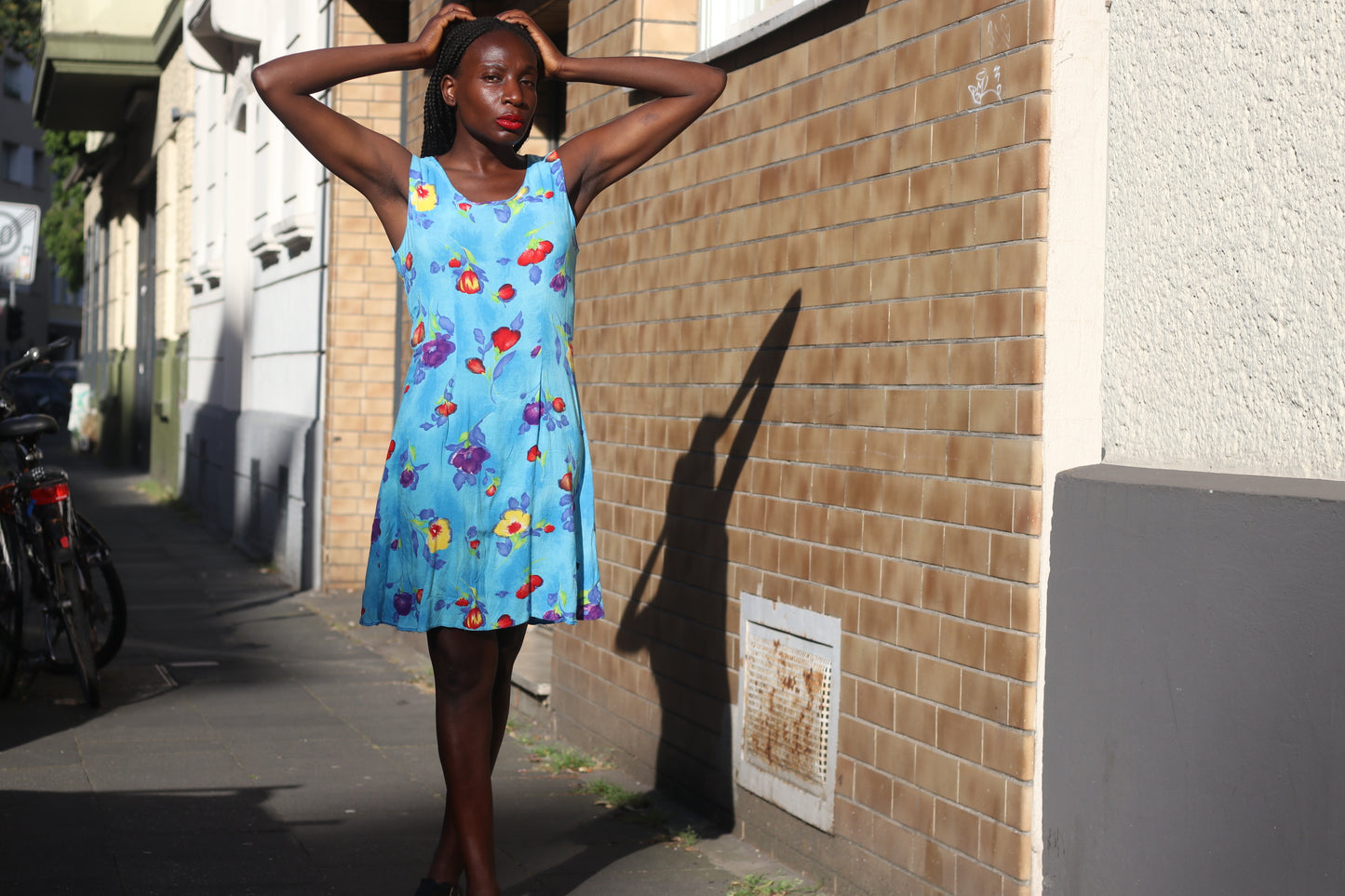 Vintage 90s Floral Dress Blue Sleeveless Summer Sundress Mini Dress Grunge Cute