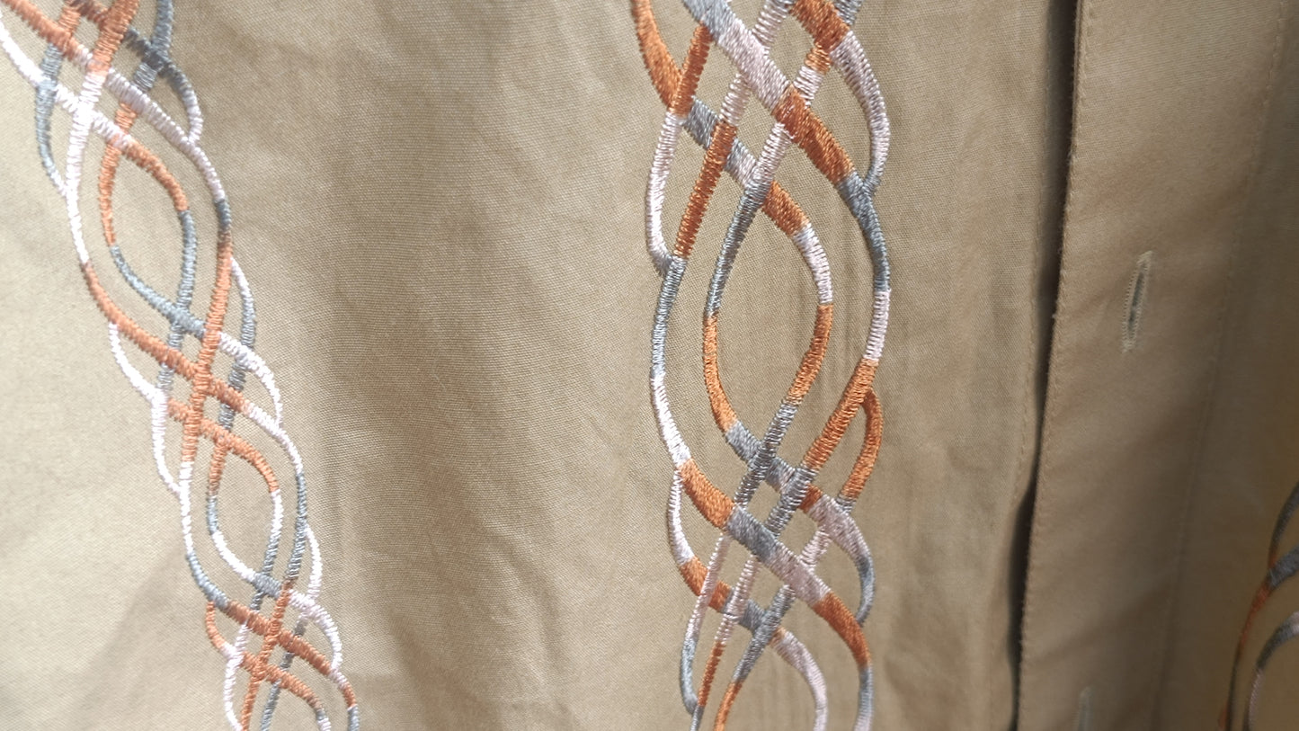 Vintage Road Cotton Embroidered Shirt - 90s Mustard Guayabera - M- XL Unisex