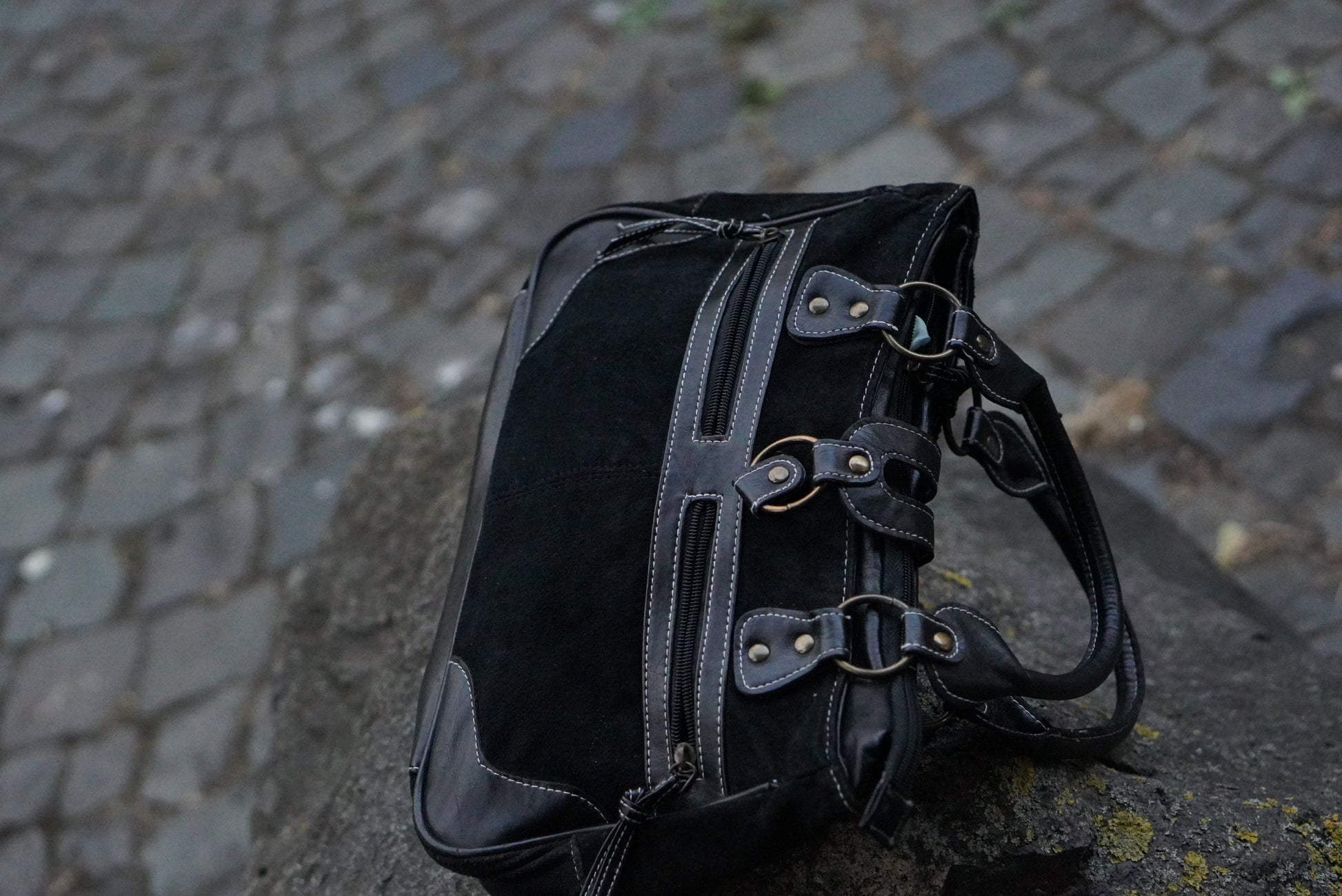 Damart Vintage 90s Black Suede Handbag - Retro Y2K Shoulder Bag