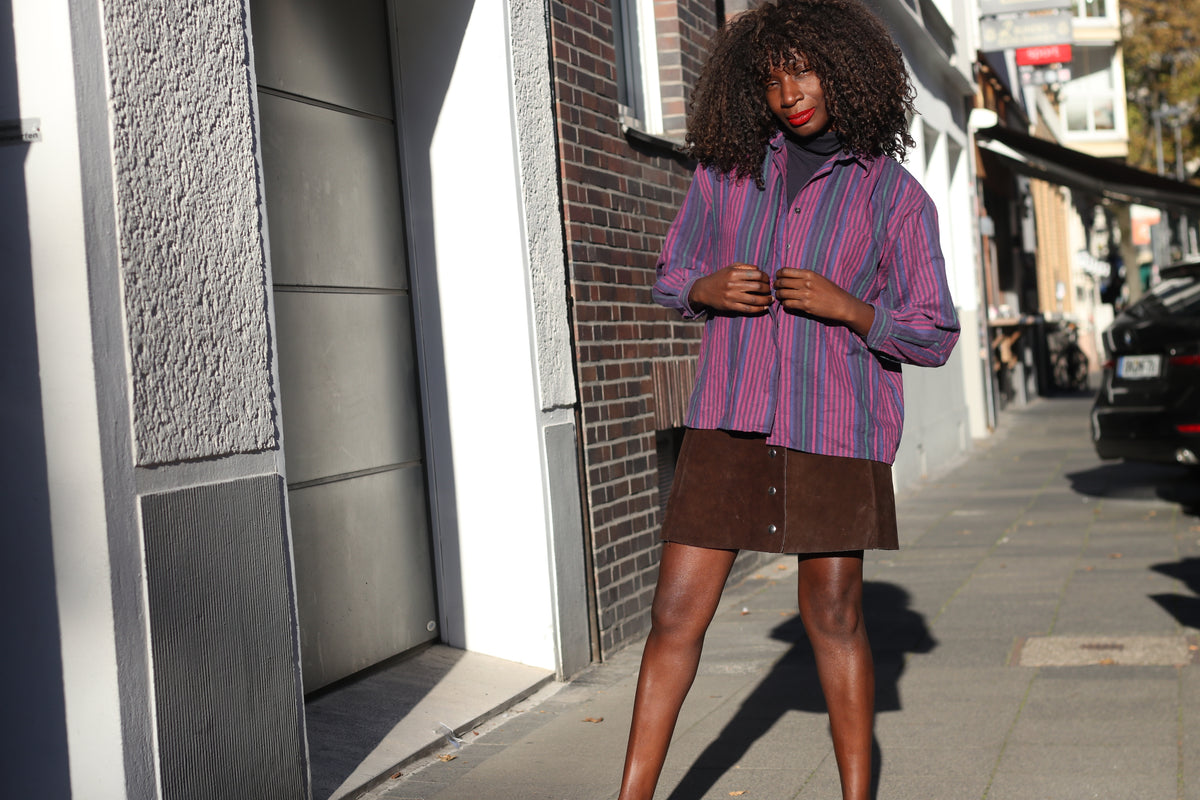 Vintage Striped Oversized Shirt | 90s Purple Teal Cotton Blouse XS to S