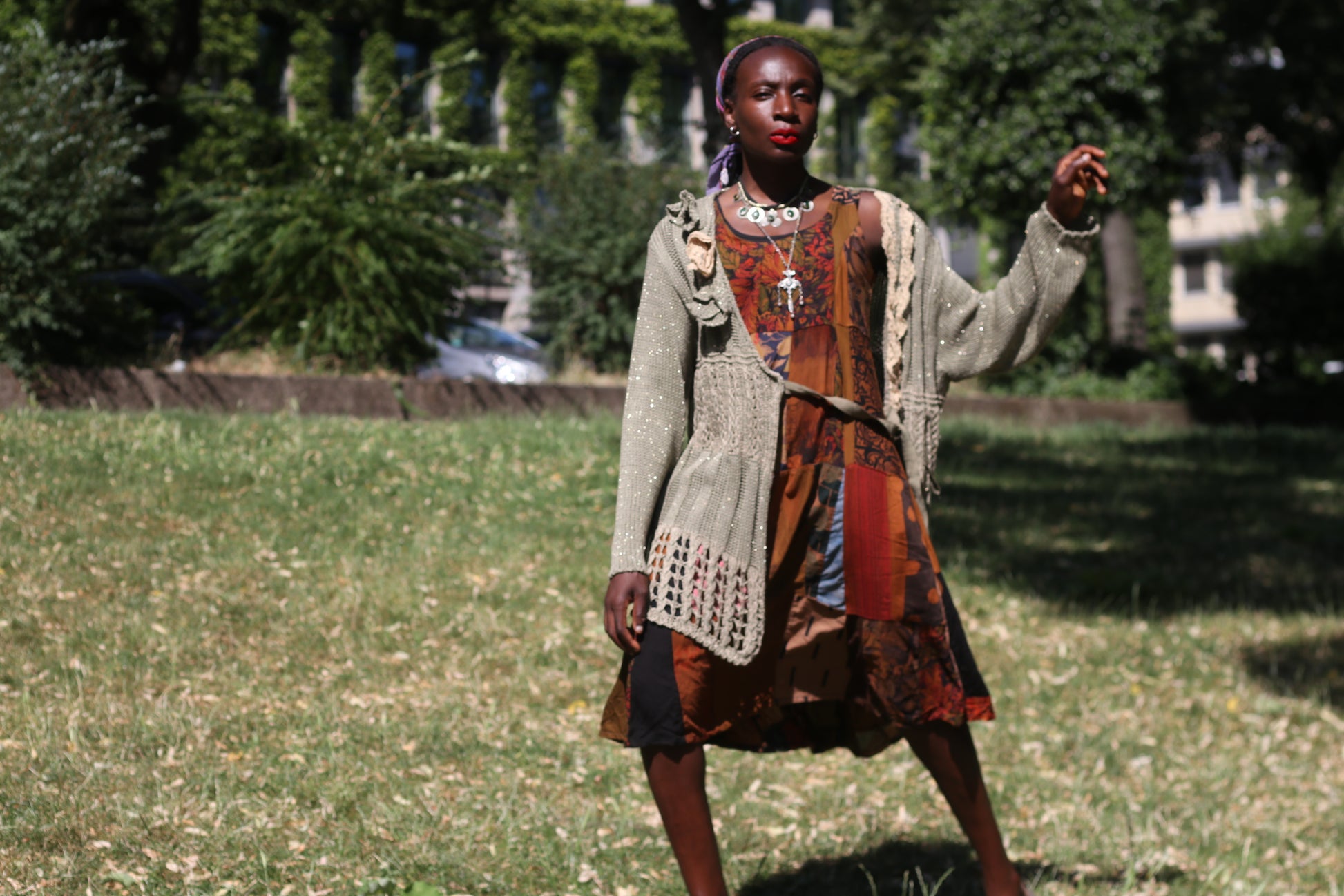 Vintage 90s Patchwork Dress Boho Earthy Midi Grunge Hippie Sleeveless Sundress