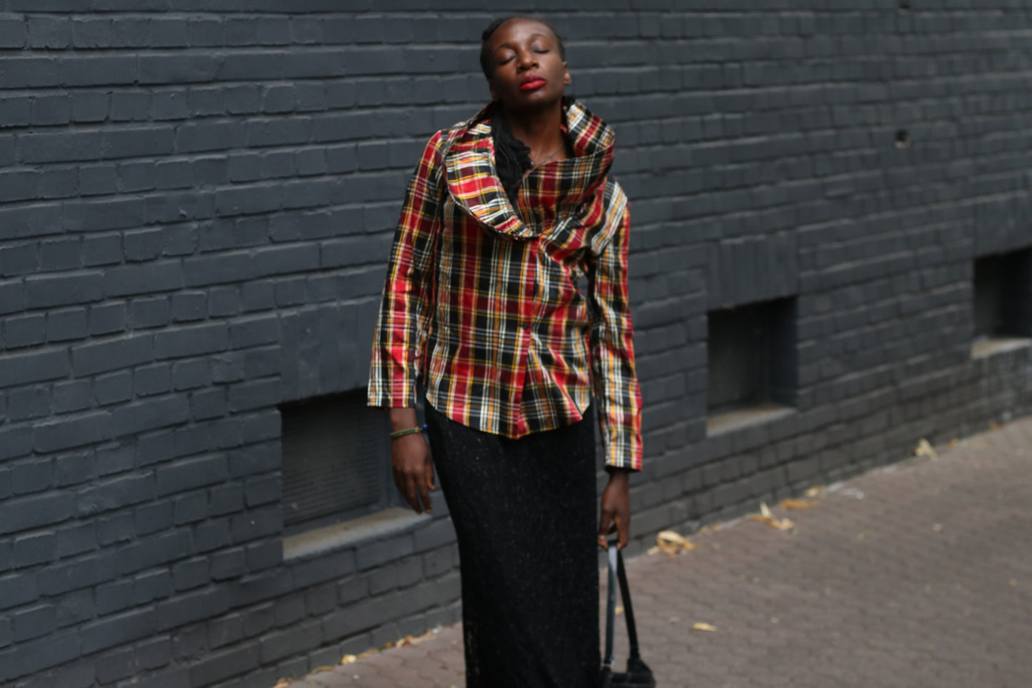 Vintage 90s Plaid Blouse - Red Tartan Draped Collar Shirt Raybold
