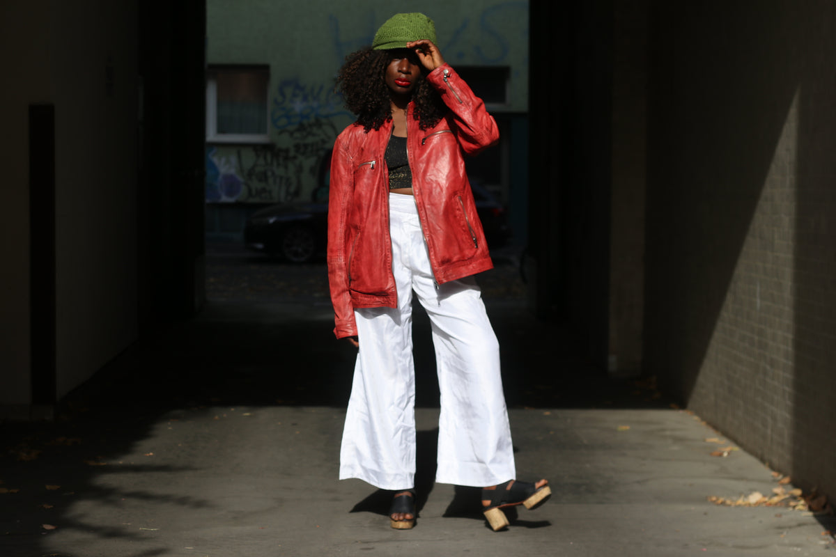 Red Leather Biker Jacket - Vintage Mey & Edlich Moto Jacket - Size L