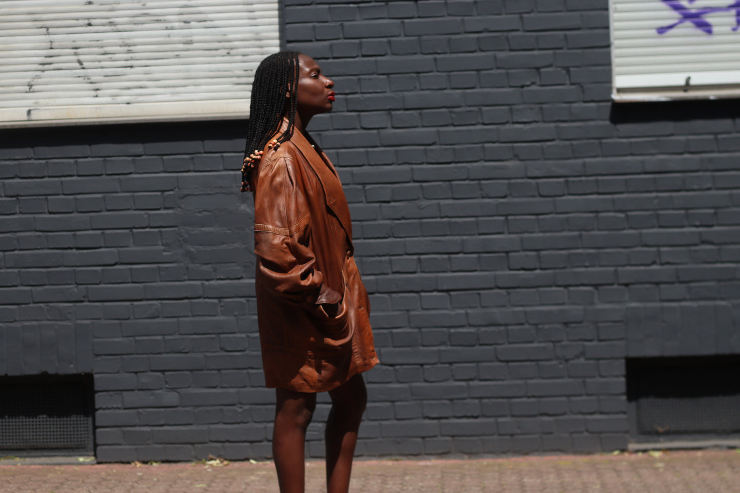 Vintage 1980s Leather Blazer Jacket Brown Oversized Boyfriend Coat Medium Large