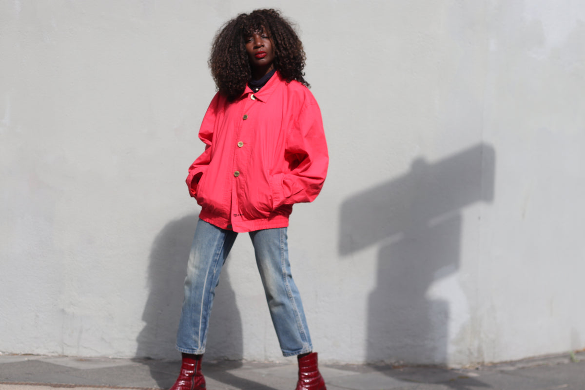 90s Vintage Bomber Jacket | Minimalist Bright Red Streetwear Coat