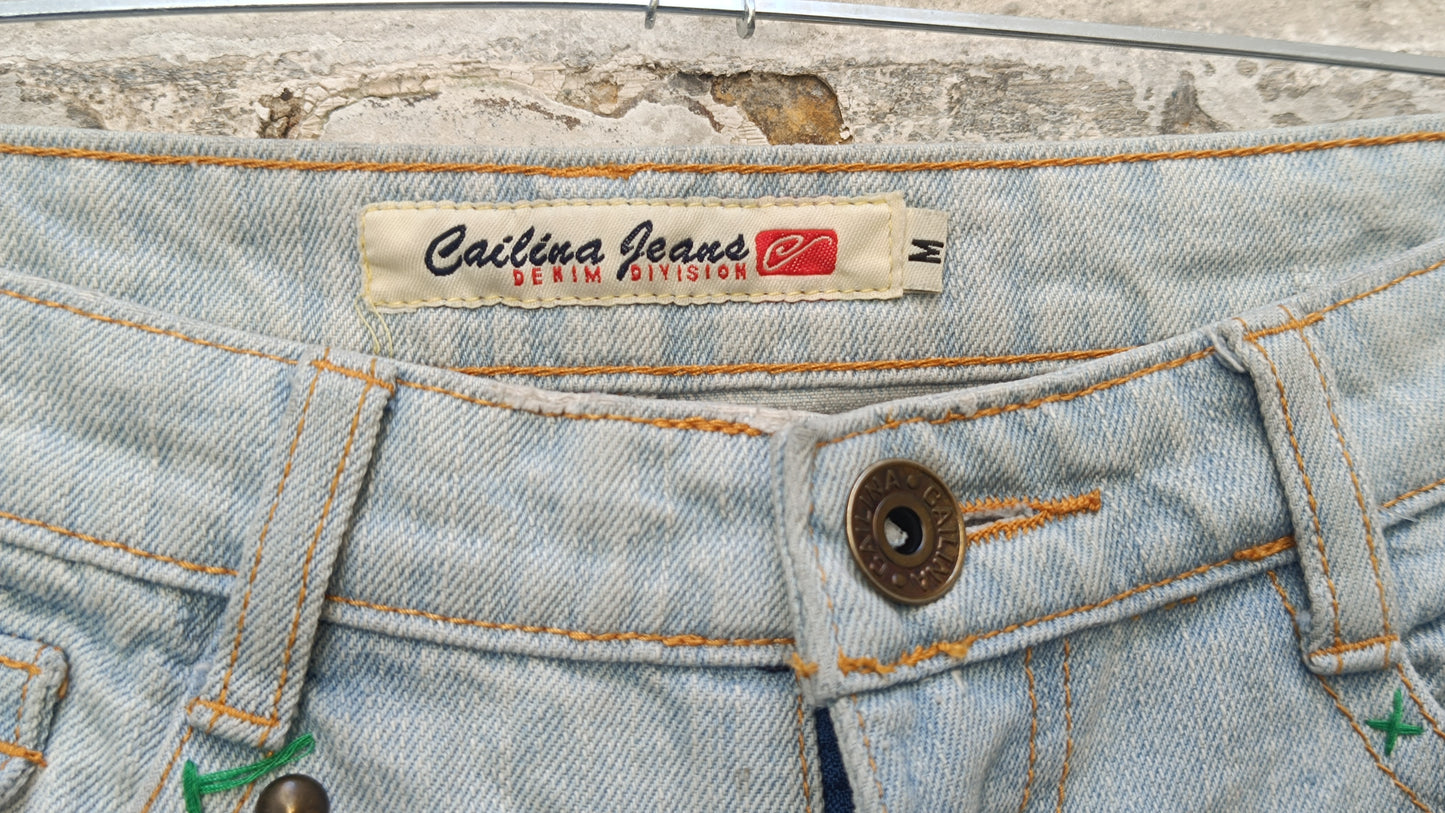 Cailina Vintage Y2K Denim Jorts Embroidered Distressed Jean Shorts 90s Capris M