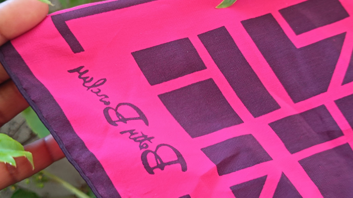 Betty Barclay Vintage 70s Geometric Silk Scarf - Pink & Plum Neck Head Wrap