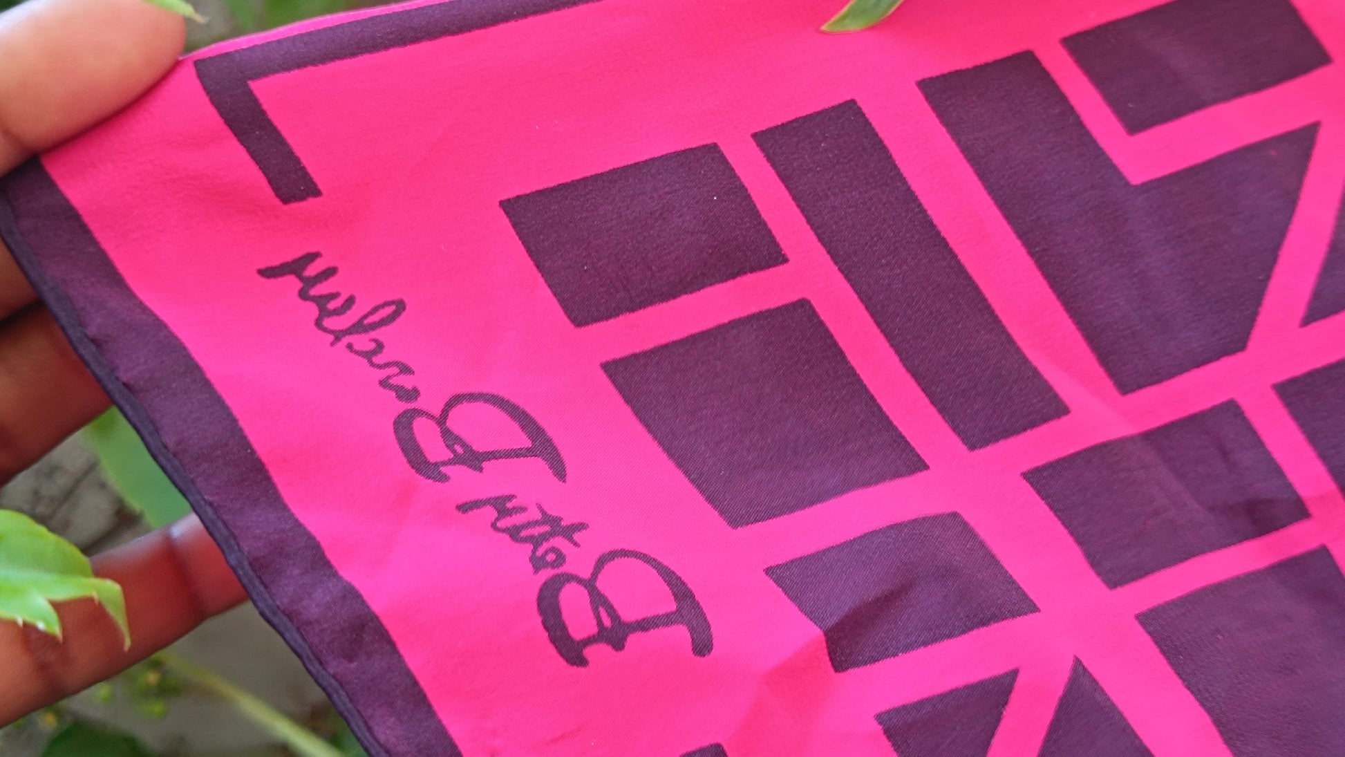 Betty Barclay Vintage 70s Geometric Silk Scarf - Pink & Plum Neck Head Wrap