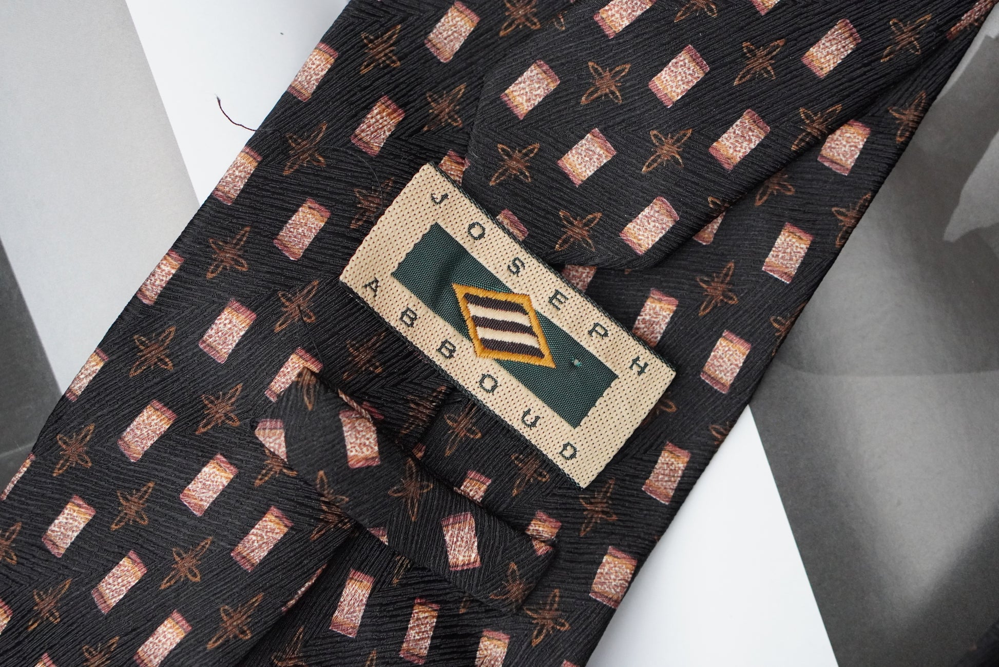 Joseph Abboud Vintage Silk Tie 90s Geometric Brocade Italian Made Mens Necktie