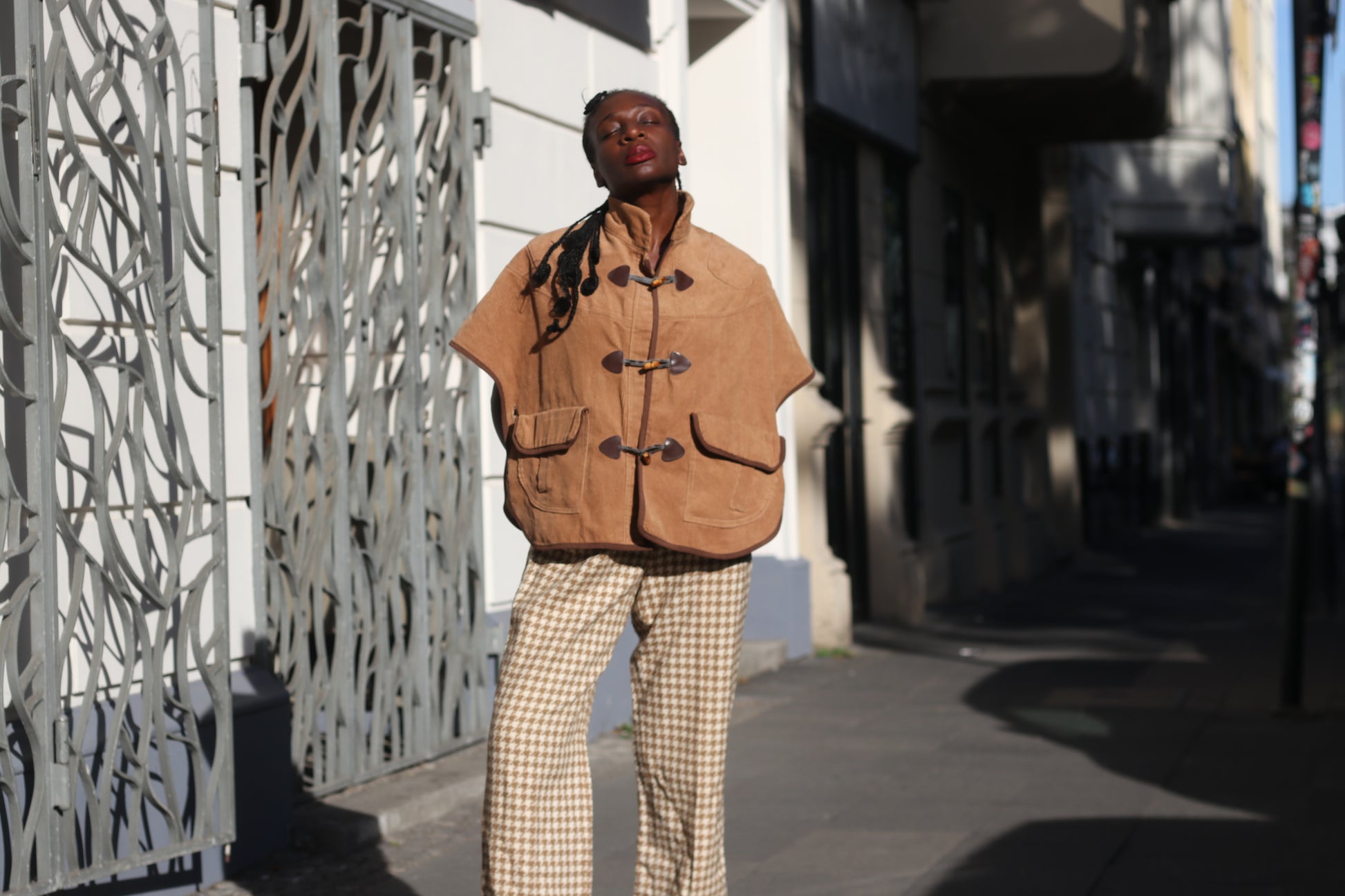 Vintage Houndstooth Virgin Wool Trousers - 90s Beige Taifun Pants M