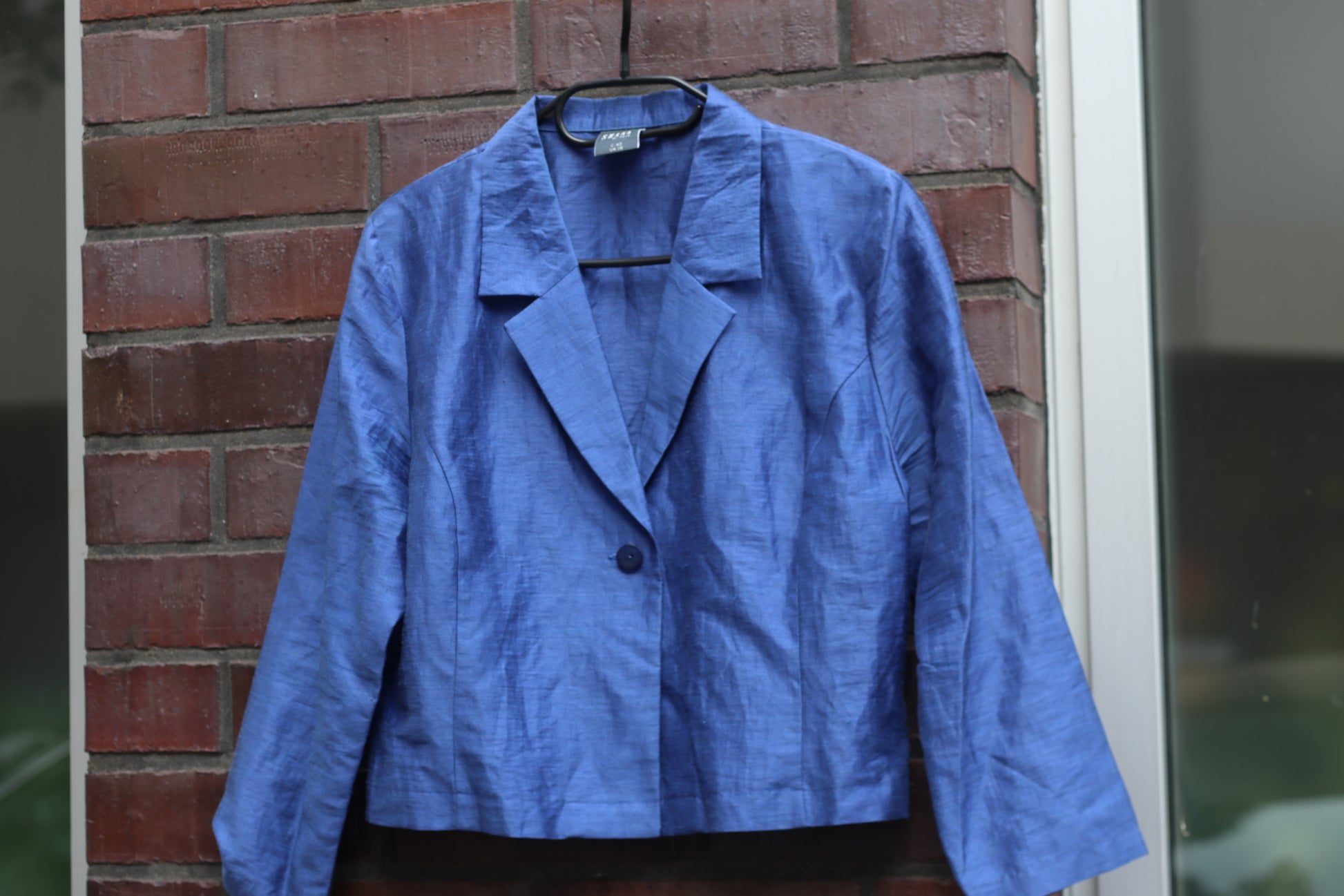 Vintage Linen Jacket Blue Cropped Blazer 90s Minimalist Linen Blend Shirt Top 42