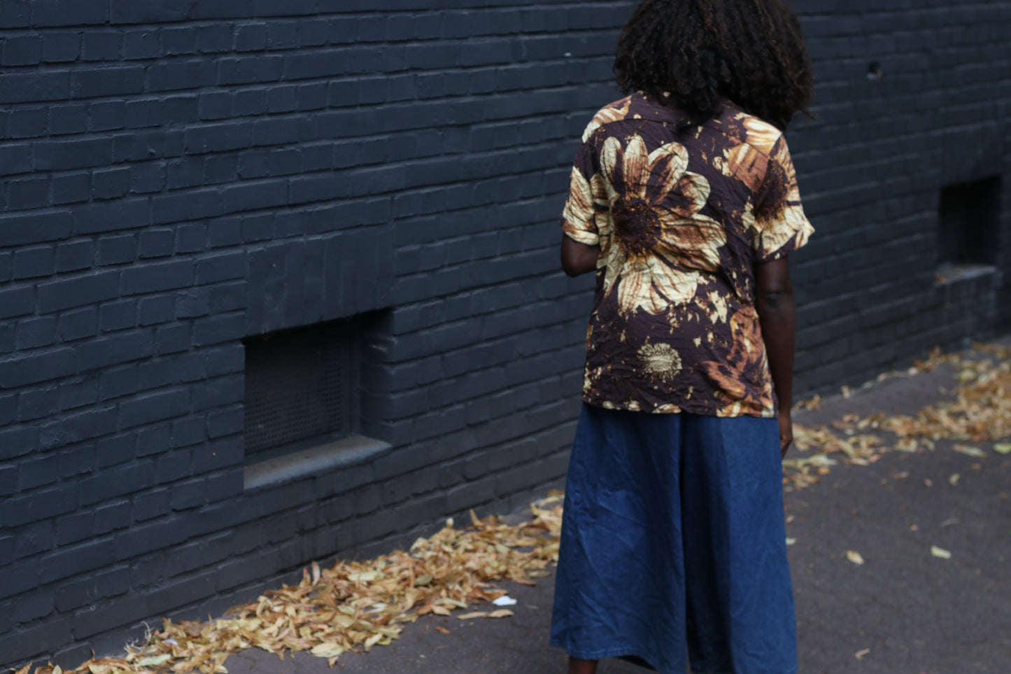 Vintage 90s Floral Short Sleeve Shirt Brown Beige M