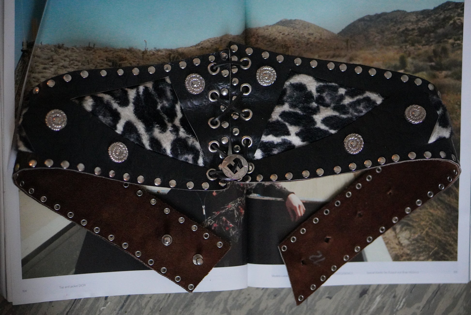 Vintage Leopard Studded Belt - Y2K Western Leather S/M